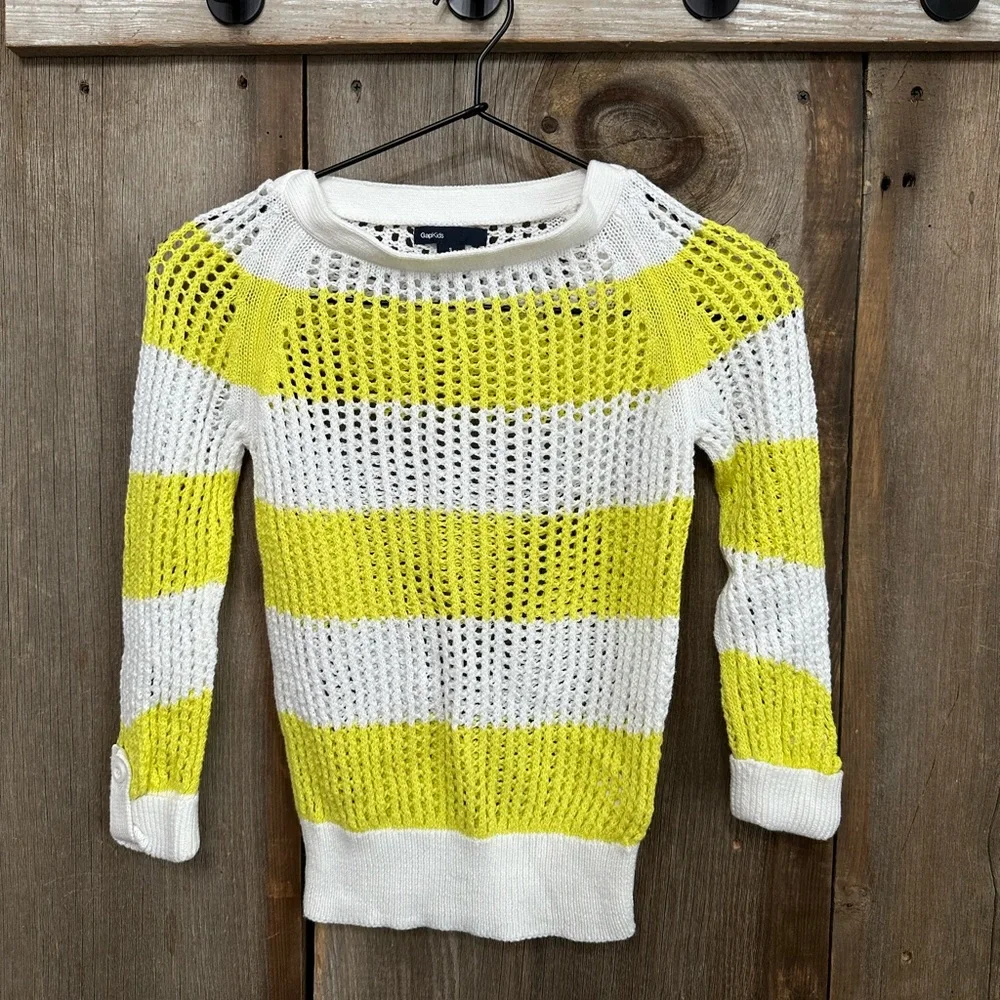 2012 GapKids Striped Open Weave Sweater in Yellow & White Size Small 6 7 Girls